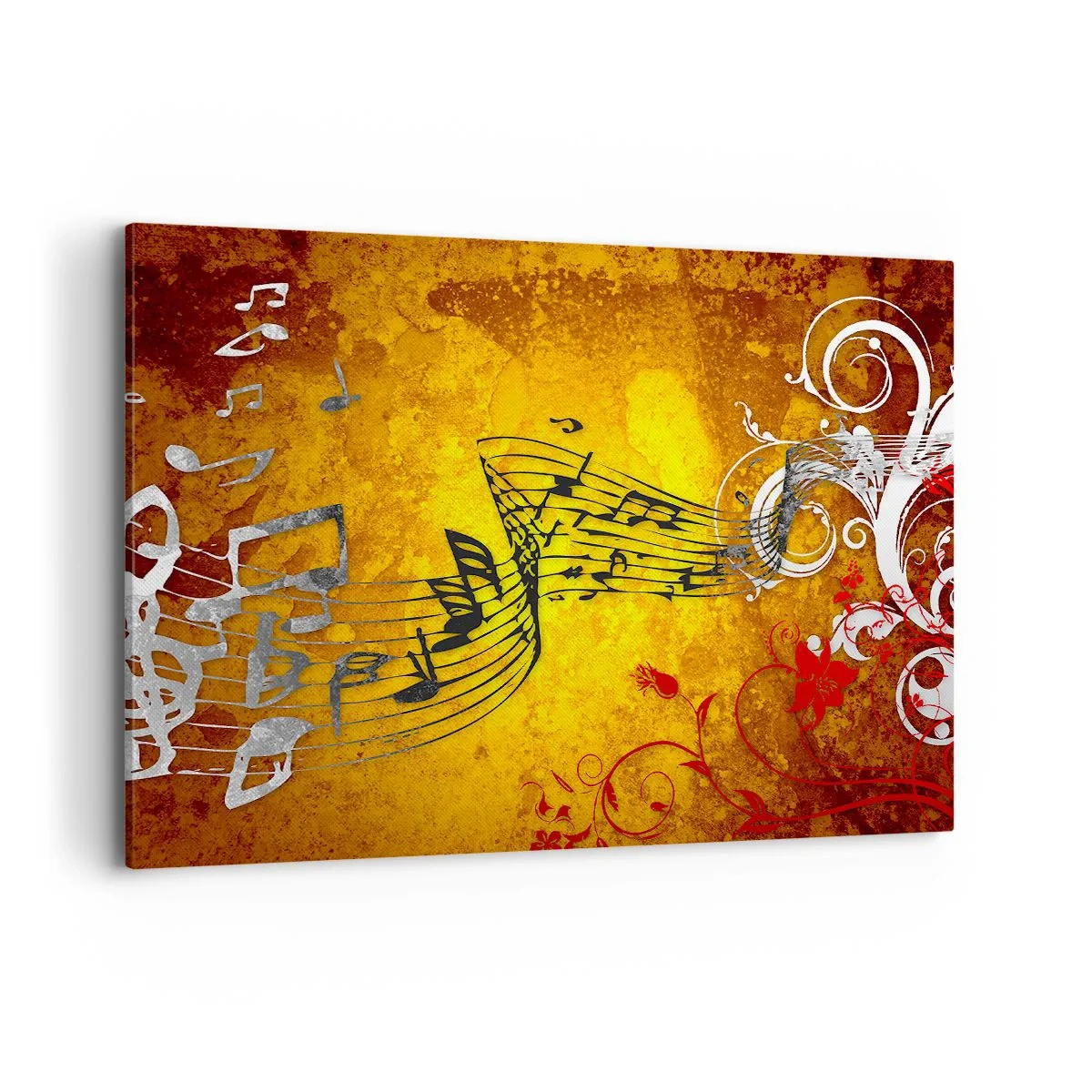 Bild auf Leinwand - Leinwandbild - Abstrakte Musiknoten auf einem bunten Hintergrund mit Ornamenten - 100x70cm - Lass die Musik fließen - Moderne Wanddekoration für Wohnzimmer und Schlafzimmer ARTTOR