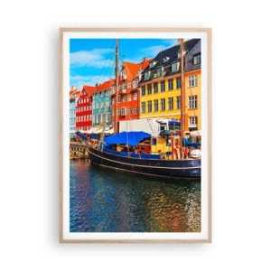 Poster in einem Rahmen aus heller Eiche - Fröhlicher Kai - 70x100 cm