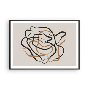 Poster in einem schwarzem Rahmen - Verworrene Linien in Schwarz und Gold auf hellem Hintergrund - 100x70cm - Alles ging schief - Moderne Wanddekoration für Wohnzimmer und Schlafzimmer ARTTOR