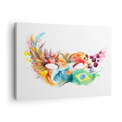 Bild auf Leinwand - Leinwandbild - Bunte Aquarellmaske, inspiriert von Brasilien - 70x50cm - Brasilien begrüßt Samba - Moderne Wanddekoration für Wohnzimmer und Schlafzimmer ARTTOR