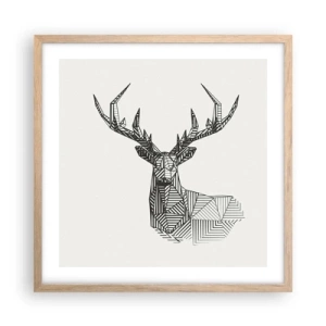 Poster in einem Rahmen aus heller Eiche - Ein Hirsch im kubistischen Stil - 50x50 cm