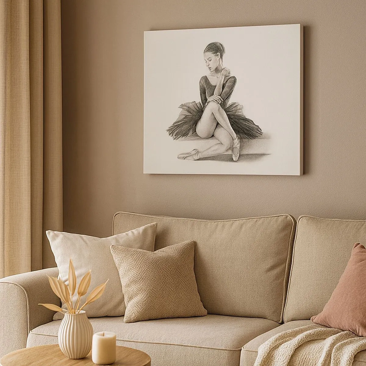 Bild auf Leinwand - Leinwandbild - Eine Skizze einer Ballerina im dezenten, klassischen Stil - 70x50cm - Vom Tanz verzaubert - Moderne Wanddekoration für Wohnzimmer und Schlafzimmer ARTTOR