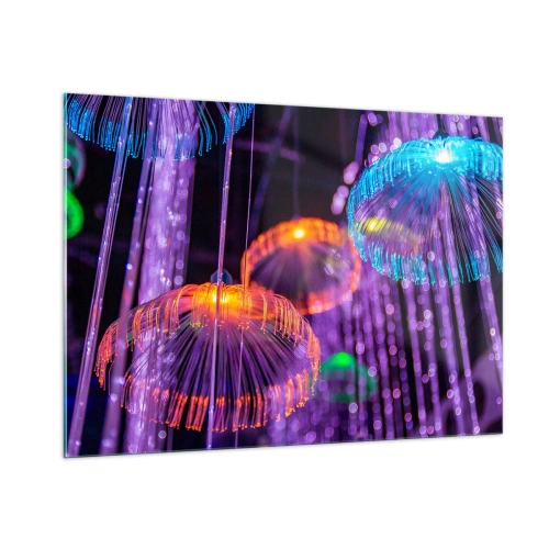 Glasbild - Bild auf glas - Bunte Lichtstrukturen, die an Quallen erinnern - 100x70cm - Lichtbrunnen - Moderne Wanddekoration für Wohnzimmer und Schlafzimmer ARTTOR