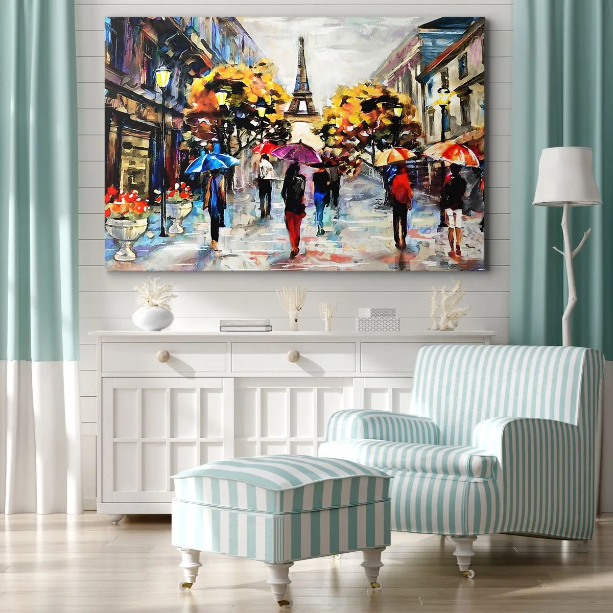 Bild auf Leinwand - Leinwandbild - Ein Herbstspaziergang in Paris mit Blick auf den Eiffelturm - 70x50cm - Besonders schön im Herbst - Moderne Wanddekoration für Wohnzimmer und Schlafzimmer ARTTOR
