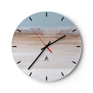 Wanduhr - Glasuhr - Pastellfarbene Landschaft mit horizontalen Streifen in Blau und Beige. - 30x30cm - Mehrdeutige Landschaft - Moderne Wanddekoration für Wohnzimmer, Küche und Schlafzimmer ARTTOR