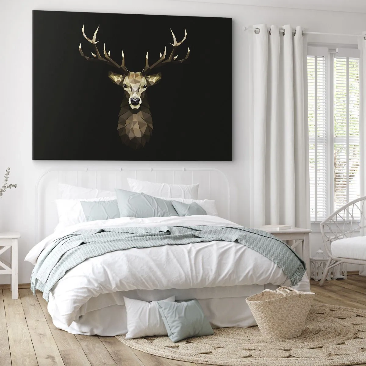 Bild auf Leinwand - Leinwandbild - Geometrisches Polygon Hirsch auf schwarzem Hintergrund - 120x80cm - Kubistischer Hirsch - Moderne Wanddekoration für Wohnzimmer und Schlafzimmer ARTTOR