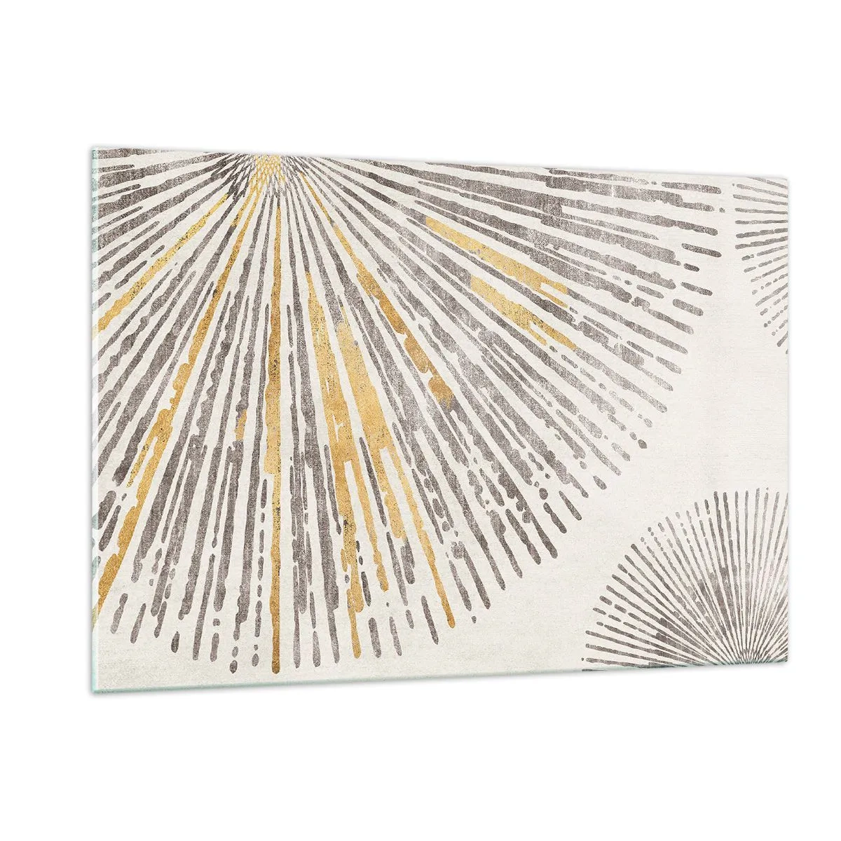 Glasbild - Bild auf glas - Radiale Linien in Gold- und Grautönen auf hellem Hintergrund - 120x80cm - Schönheit des Strahls - Moderne Wanddekoration für Wohnzimmer und Schlafzimmer ARTTOR