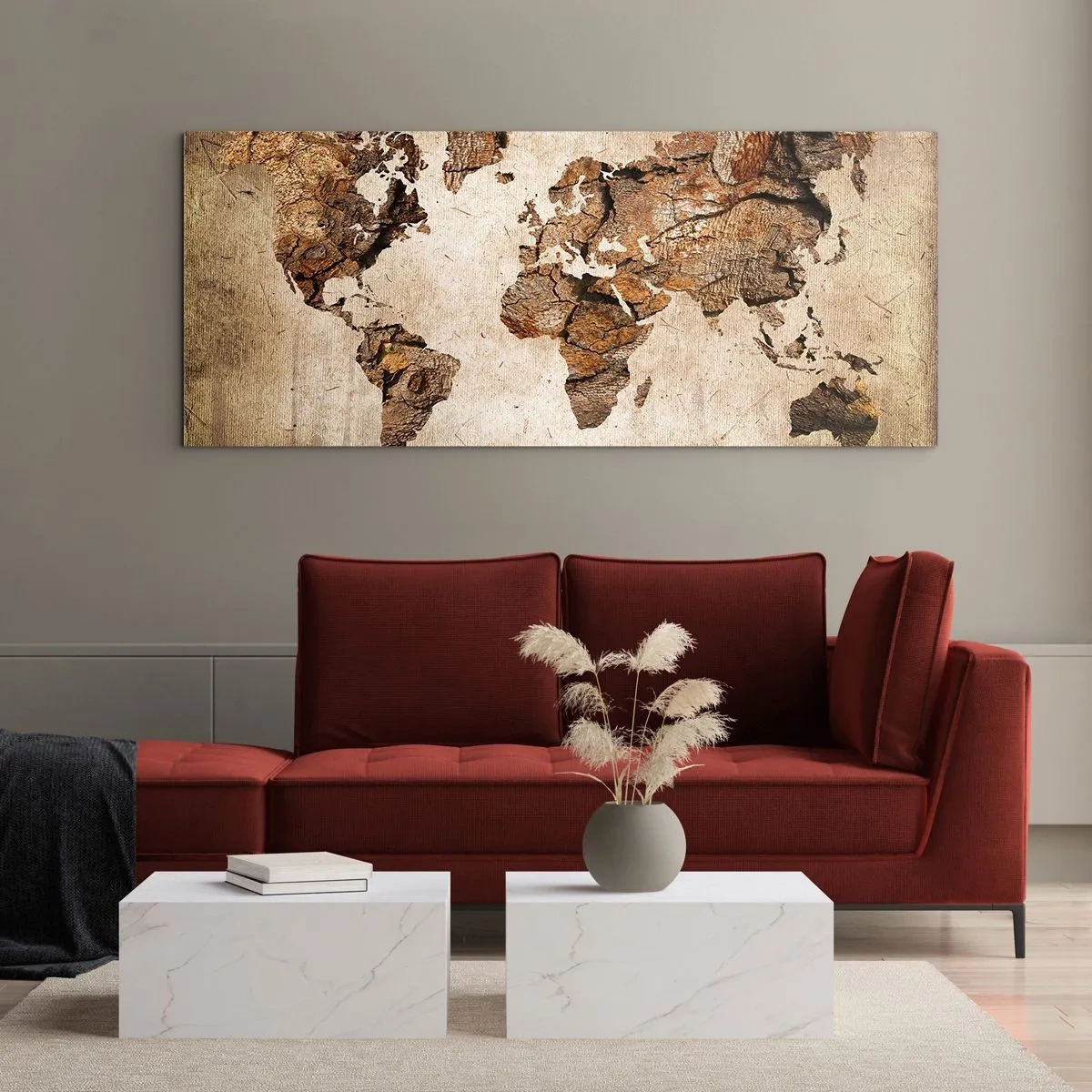 Glasbild - Bild auf glas - Eine Weltkarte im rustikalen Holzstil - 160x50cm - Entdeckung der Welt - Moderne Wanddekoration für Wohnzimmer und Schlafzimmer ARTTOR