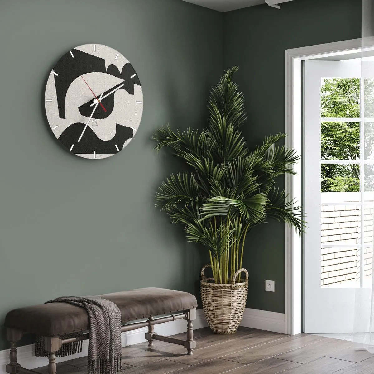 Wanduhr - Glasuhr - Schwarze geometrische Formen auf hellbeigem Hintergrund - 30x30cm - Zum Selbstbauen - Moderne Wanddekoration für Wohnzimmer, Küche und Schlafzimmer ARTTOR