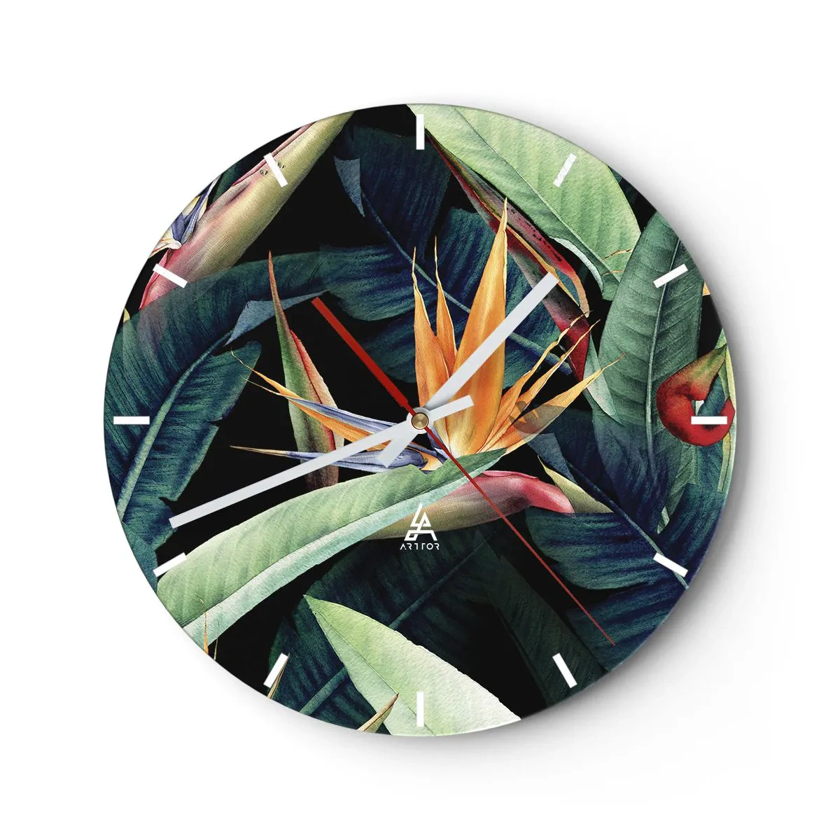 Wanduhr - Glasuhr - Flammende Blumen der Tropen - 40x40 cm