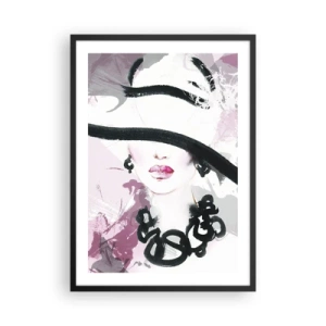 Poster in einem schwarzem Rahmen - Eine elegante Illustration eines Frauengesichts in Rosa- und Schwarztönen. - 50x70cm - Bildnis einer Dame in Schwarz und Pink - Moderne Wanddekoration für Wohnzimmer und Schlafzimmer ARTTOR