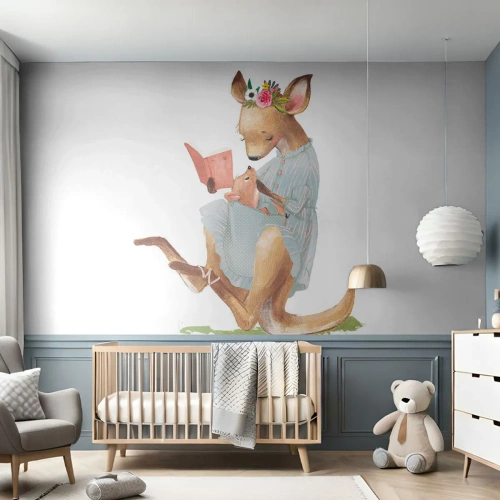 Fototapete Premium Sand - Lies mir vor Mama - Für Kinder, Känguru, Mutter mit Kind - 200x140 cm