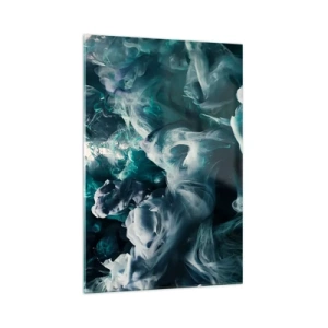 Glasbild - Bild auf glas - Dynamische abstrakte Wellen in Blau- und Weißtönen - 70x100cm - Farbbewegung - Moderne Wanddekoration für Wohnzimmer und Schlafzimmer ARTTOR