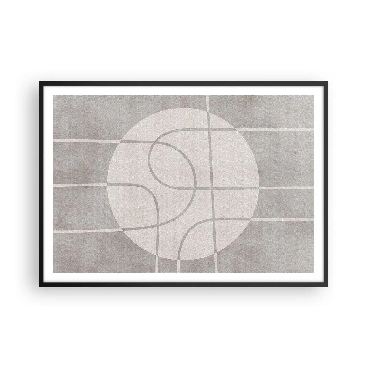 Poster in einem schwarzem Rahmen - Geometrisches Muster in Grau- und Weißtönen - 100x70cm - Kreisförmig und geradeaus - Moderne Wanddekoration für Wohnzimmer und Schlafzimmer ARTTOR