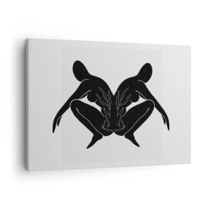 Bild auf Leinwand - Leinwandbild - Schwarze Silhouetten in symmetrischer Position auf weißem Hintergrund - 70x50cm - Gemeinsame Seele - Moderne Wanddekoration für Wohnzimmer und Schlafzimmer ARTTOR