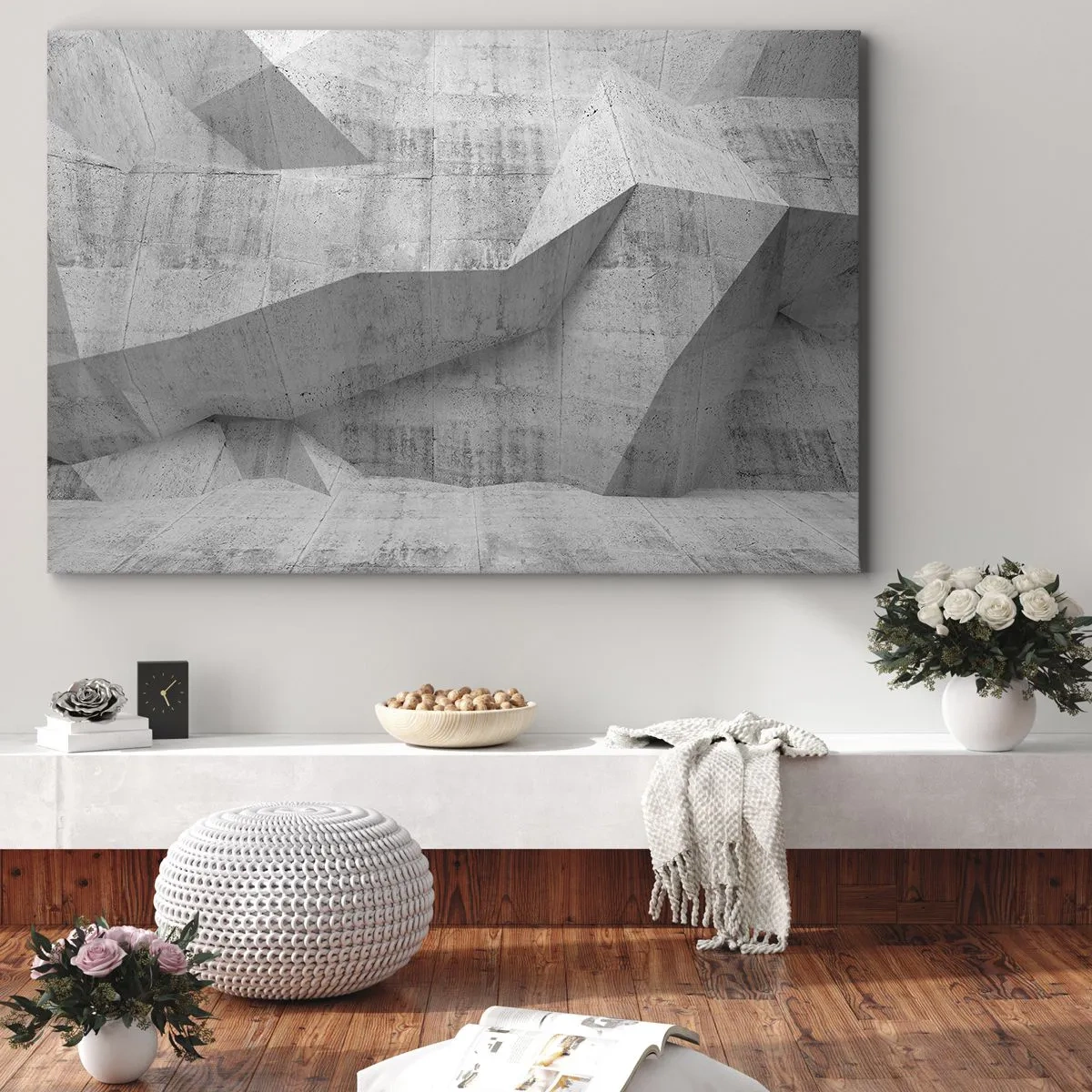 Bild auf Leinwand - Leinwandbild - Geometrische Betonformen in Grau - 100x70cm - Eine echte Herausforderung - Moderne Wanddekoration für Wohnzimmer und Schlafzimmer ARTTOR