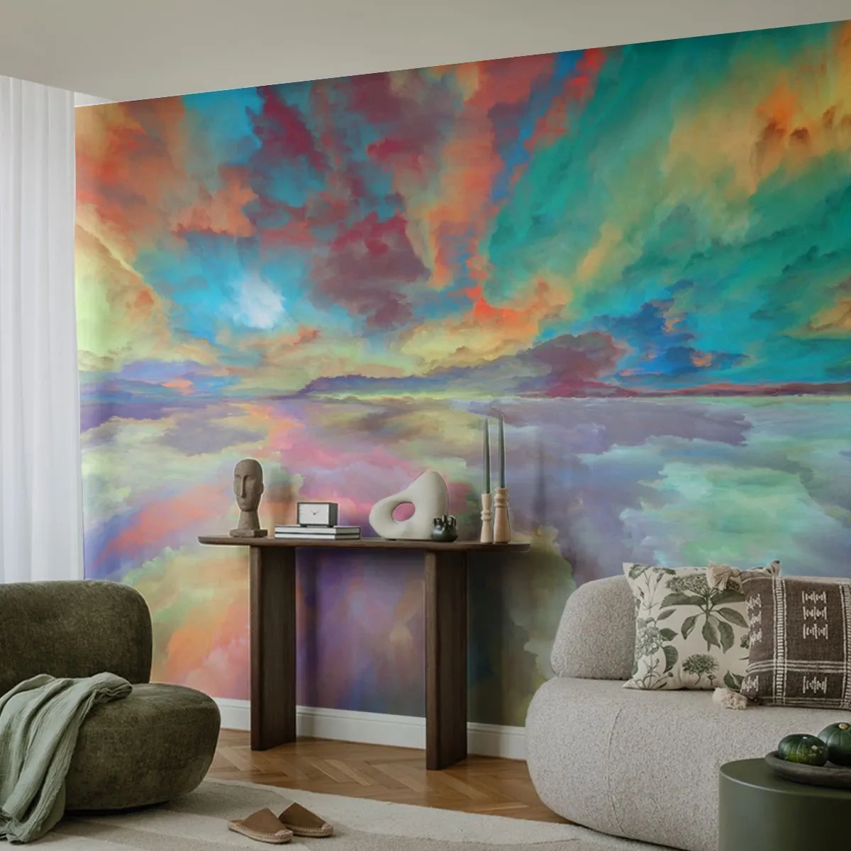 Fototapete Premium Sand - Abstrakte Landschaft in intensiven Farben - 100x70cm - Zwei Himmel - Moderne Wanddekoration für Wohnzimmer und Schlafzimmer ARTTOR