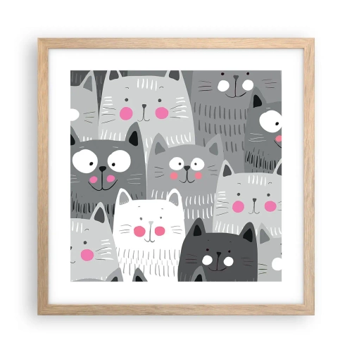 Poster in einem Rahmen aus heller Eiche - Katzenwelt - 40x40 cm