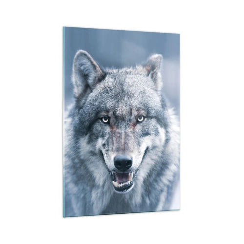 Glasbild - Bild auf glas - Ein Wolf mit intensivem Blick in einer Winterlandschaft - 70x100cm - Werden Sie die Herausforderung annehmen? - Moderne Wanddekoration für Wohnzimmer und Schlafzimmer ARTTOR
