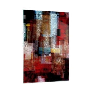 Glasbild - Bild auf glas - Abstrakte geometrische Komposition in Rottönen - 50x70cm - Verwirrung mit Verwirrung - Moderne Wanddekoration für Wohnzimmer und Schlafzimmer ARTTOR
