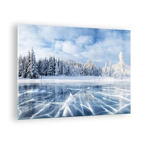 Glasbild - Bild auf glas - Ein zugefrorener See, umgeben von einem Winterwald - 70x50cm - Eine schillernde und kristallklare Aussicht - Moderne Wanddekoration für Wohnzimmer und Schlafzimmer ARTTOR