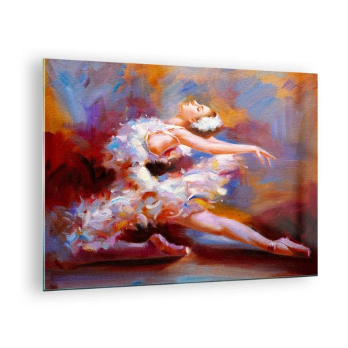 Glasbild - Bild auf glas - Eine Ballerina in einer dynamischen Pose vor einem Hintergrund aus abstrakten Farben. - 70x50cm - Schwan Gnade - Moderne Wanddekoration für Wohnzimmer und Schlafzimmer ARTTOR