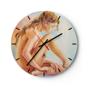 Wanduhr - Glasuhr - Künstlerisches Portrait einer sitzenden Frau - 30x30cm - Akt der Jugend - Moderne Wanddekoration für Wohnzimmer, Küche und Schlafzimmer ARTTOR