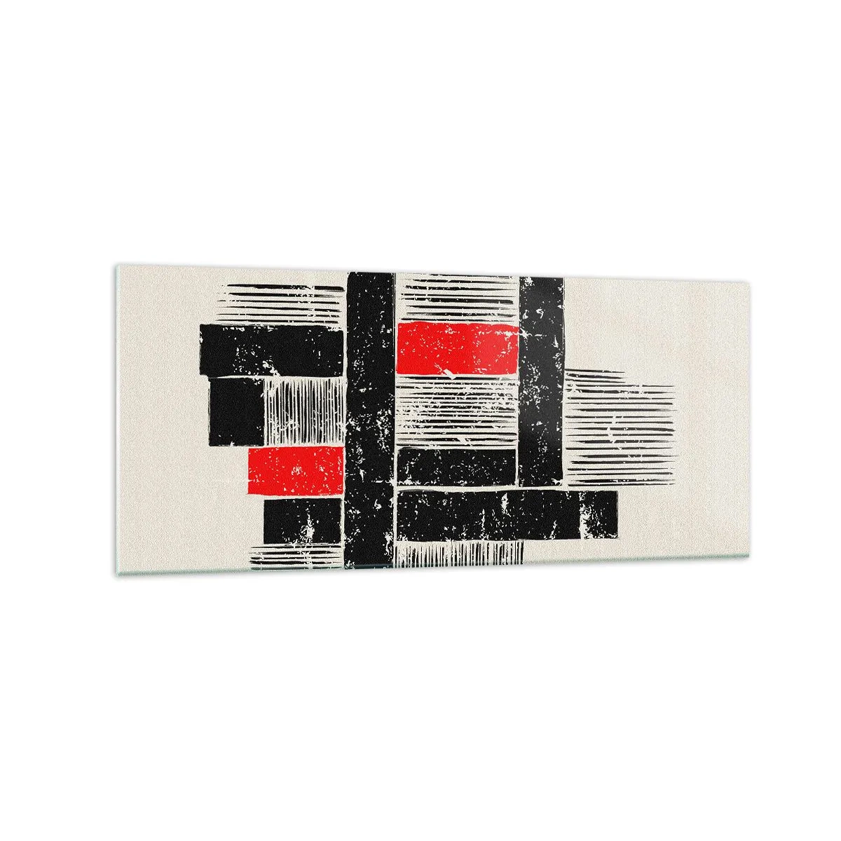 Glasbild - Bild auf glas - Abstrakte geometrische Komposition in Schwarz und Rot - 120x50cm - Rot und Schwarz - Moderne Wanddekoration für Wohnzimmer und Schlafzimmer ARTTOR