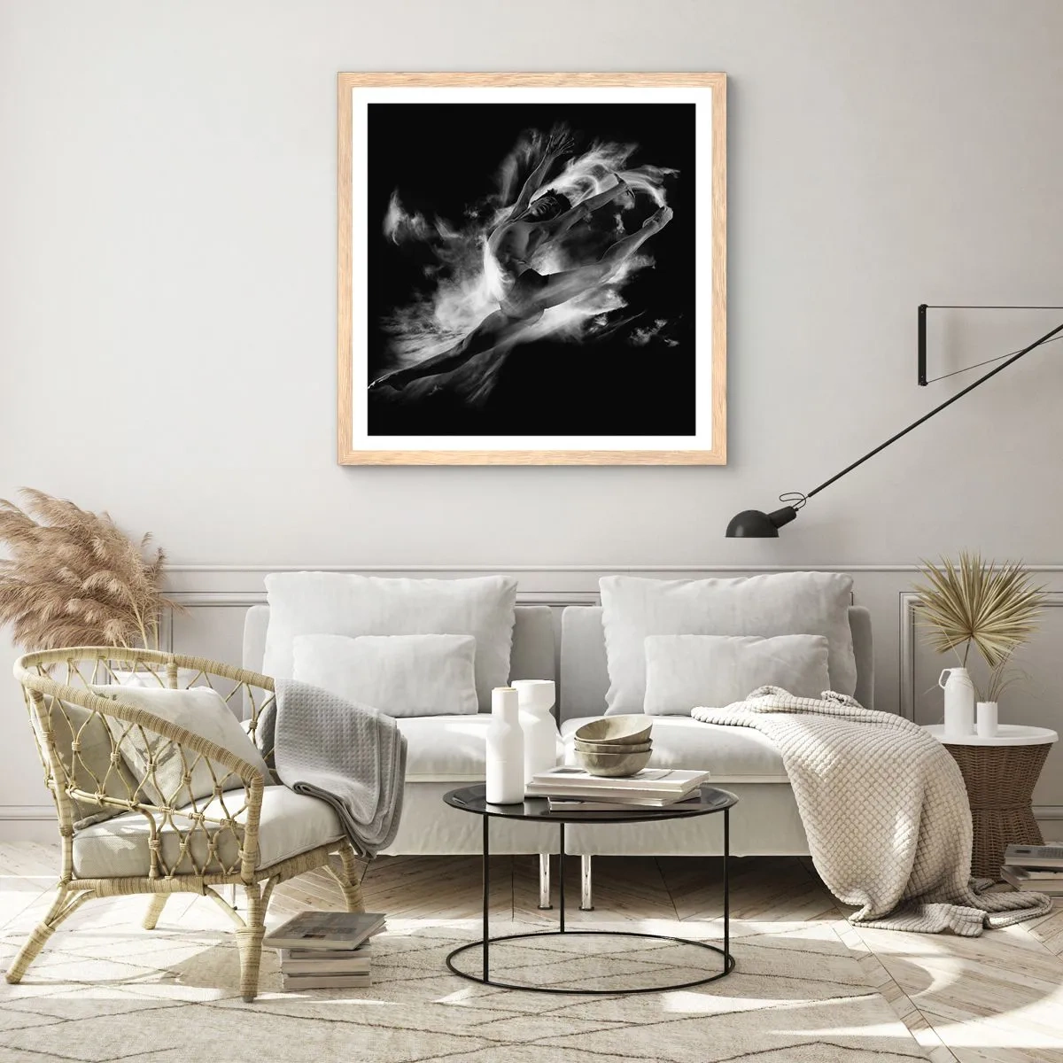 Poster in einem Rahmen aus heller Eiche - Im Flug hängen geblieben - 30x30 cm