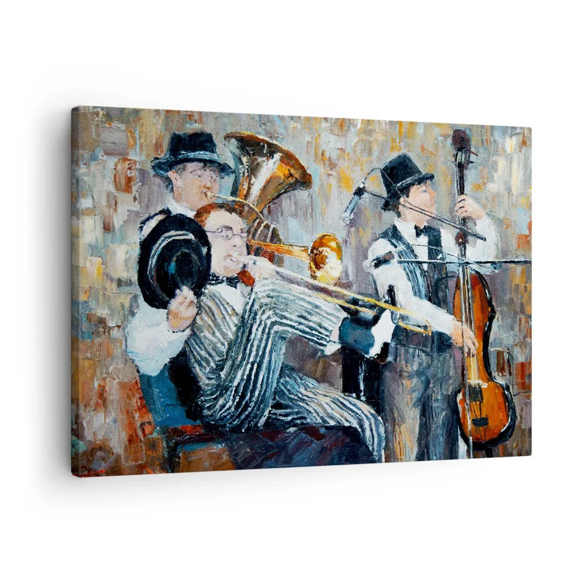 Bild auf Leinwand - Leinwandbild - Jazzmusiker im malerischen Stil während eines Konzerts - 70x50cm - Der ganze Jazz - Moderne Wanddekoration für Wohnzimmer und Schlafzimmer ARTTOR