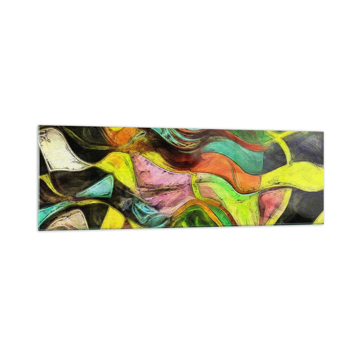 Glasbild - Bild auf glas - Eine abstrakte Komposition mit bunten Punkten und dynamischen Linien. - 160x50cm - Bewegung ist Leben - Moderne Wanddekoration für Wohnzimmer und Schlafzimmer ARTTOR
