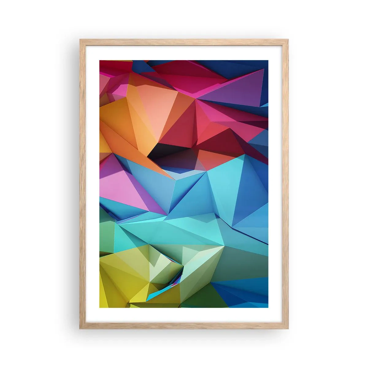 Poster in einem Rahmen aus heller Eiche - Regenbogen-Origami - 50x70 cm