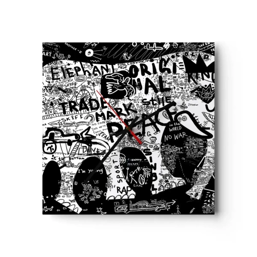 Wanduhr - Glasuhr - Schwarz-Weiß-Grafiken mit Graffiti-Motiven - 30x30cm - Reiche Straßenwelt - Moderne Wanddekoration für Wohnzimmer und Schlafzimmer ARTTOR