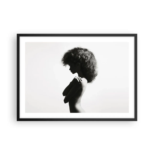 Poster in einem schwarzem Rahmen - Eine subtile Silhouette einer Frau in Schwarz-Weiß-Tönen auf hellem Hintergrund - 70x50cm - Wie eine Blume auf einem schlanken Stiel - Moderne Wanddekoration für Wohnzimmer und Schlafzimmer ARTTOR