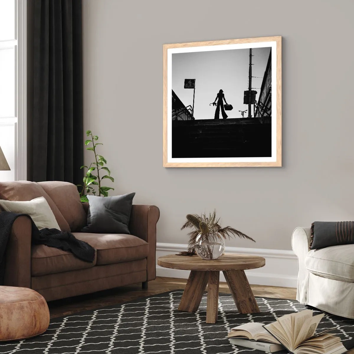 Poster in einem Rahmen aus heller Eiche - Städtisches Wandern - 50x50 cm