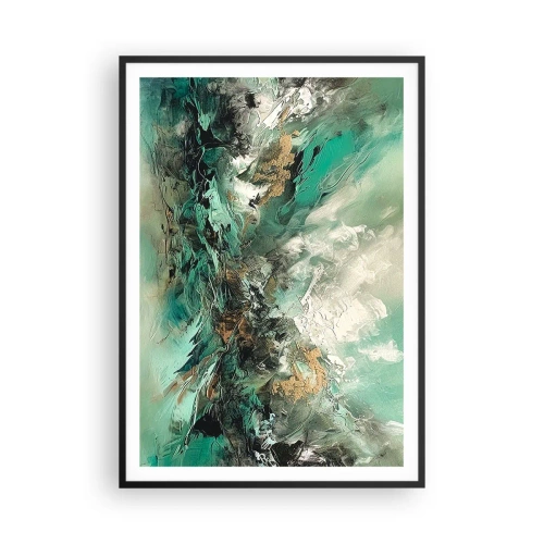 Poster in einem schwarzem Rahmen - Smaragdgrüne und schwarze Brandung - 70x100 cm