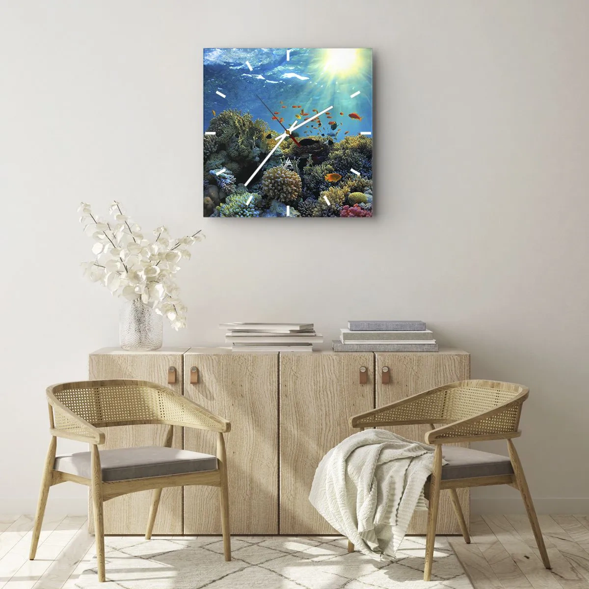 Wanduhr - Glasuhr - Unterwasserschätze - 40x40 cm