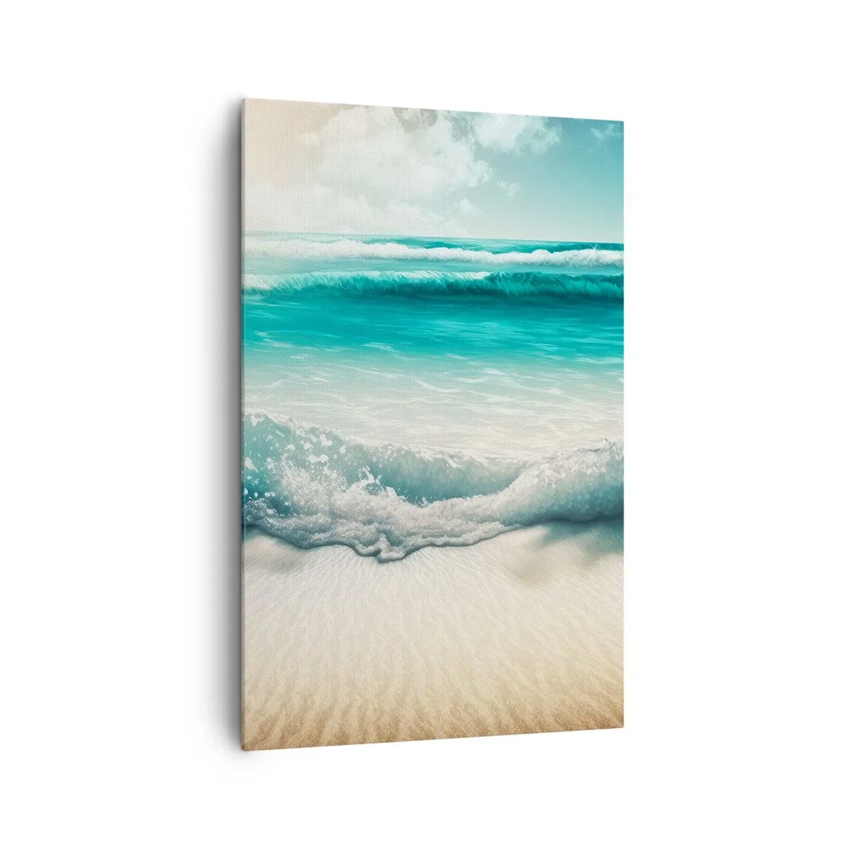 Bild auf Leinwand - Leinwandbild - Meereswellen an einem hellen Sandstrand - 80x120cm - Frieden des Ozeans - Moderne Wanddekoration für Wohnzimmer und Schlafzimmer ARTTOR