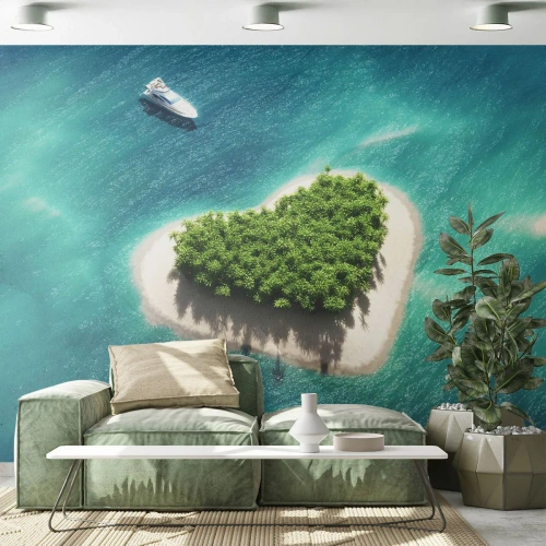 Fototapete Premium Sand - ich liebe Sommer - Landschaft, Insel im Ozean, Yacht - 300x210 cm