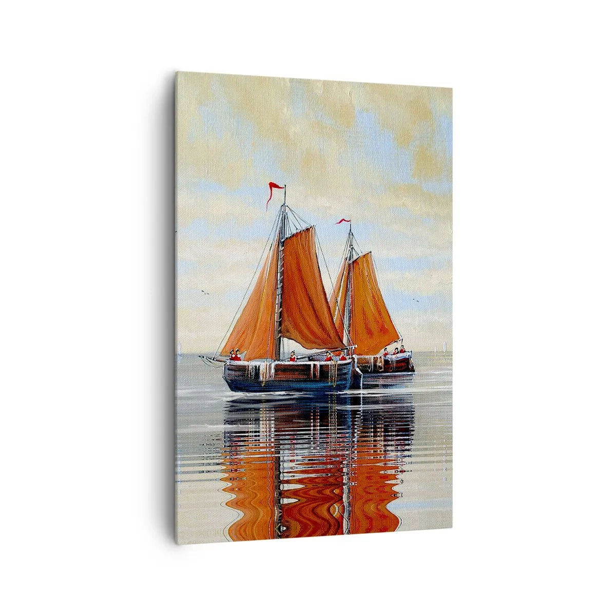 Bild auf Leinwand - Leinwandbild - Zweimast-Segelboote in ruhigem Wasser - 80x120cm - Hey, Segel, Matrose ... - Moderne Wanddekoration für Wohnzimmer und Schlafzimmer ARTTOR
