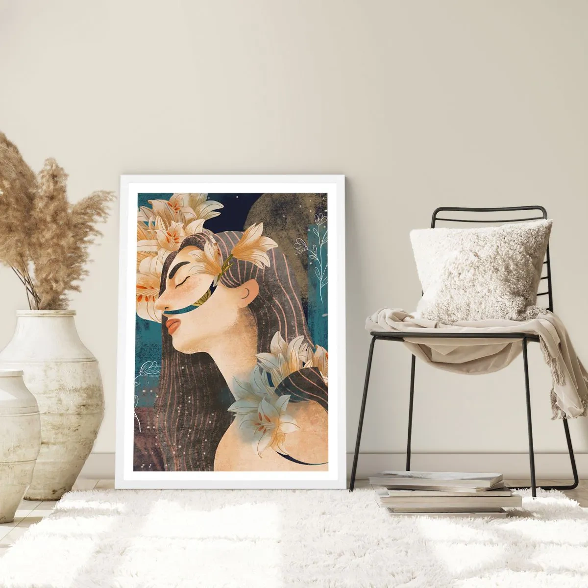 Poster in einem weißen Rahmen - Ein Märchen über eine Prinzessin mit Lilien - 70x100 cm