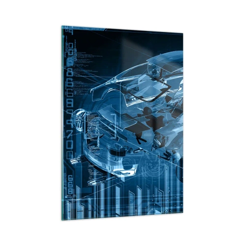 Glasbild - Bild auf glas - Technologisches Diagramm eines Autos im futuristischen Stil - 50x70cm - Technische Anatomie - Moderne Wanddekoration für Wohnzimmer und Schlafzimmer ARTTOR
