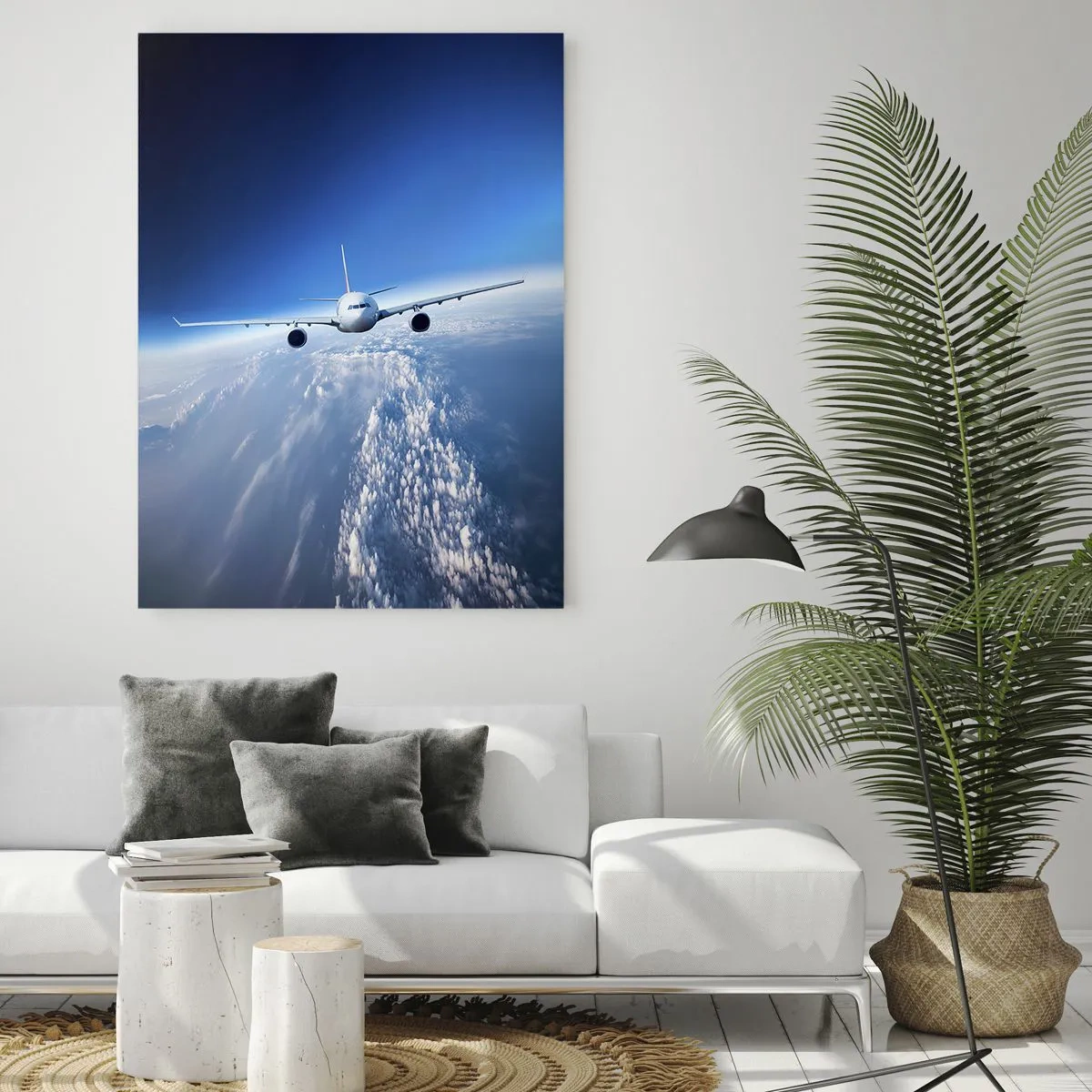 Glasbild - Bild auf glas - Ein Flugzeug fliegt über den Wolken vor blauem Himmel - 70x100cm - Ich fliege, weil ich es kann - Moderne Wanddekoration für Wohnzimmer und Schlafzimmer ARTTOR