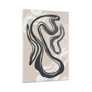 Glasbild - Bild auf glas - Ausdrucksstarke schwarze Linie auf beigem Hintergrund im abstrakten Stil. - 50x70cm - Vervielfachter Ausdruck - Moderne Wanddekoration für Wohnzimmer und Schlafzimmer ARTTOR