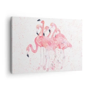 Bild auf Leinwand - Leinwandbild - Rosa Flamingos im künstlerischen Aquarellstil - 70x50cm - Rosa Ensemble - Moderne Wanddekoration für Wohnzimmer und Schlafzimmer ARTTOR