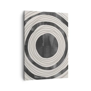 Bild auf Leinwand - Leinwandbild - Schwarze und weiße konzentrische Kreise auf hellem Hintergrund - 50x70cm - Auf den Punkt gebracht - Moderne Wanddekoration für Wohnzimmer und Schlafzimmer ARTTOR