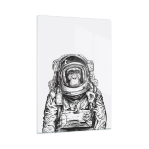 Glasbild - Bild auf glas - Skizze eines Affen im Astronautenanzug auf weißem Hintergrund - 50x70cm - Alternative Evolution - Moderne Wanddekoration für Wohnzimmer und Schlafzimmer ARTTOR
