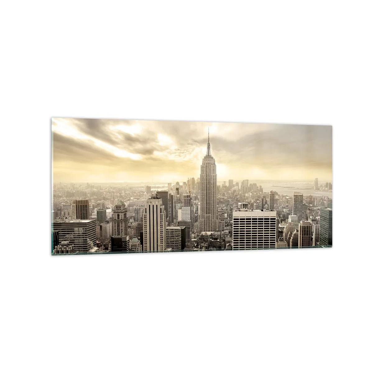 Glasbild - Bild auf glas - Panorama der Stadt mit Blick auf das Empire State Building - 120x50cm - New York aus Grau - Moderne Wanddekoration für Wohnzimmer und Schlafzimmer ARTTOR