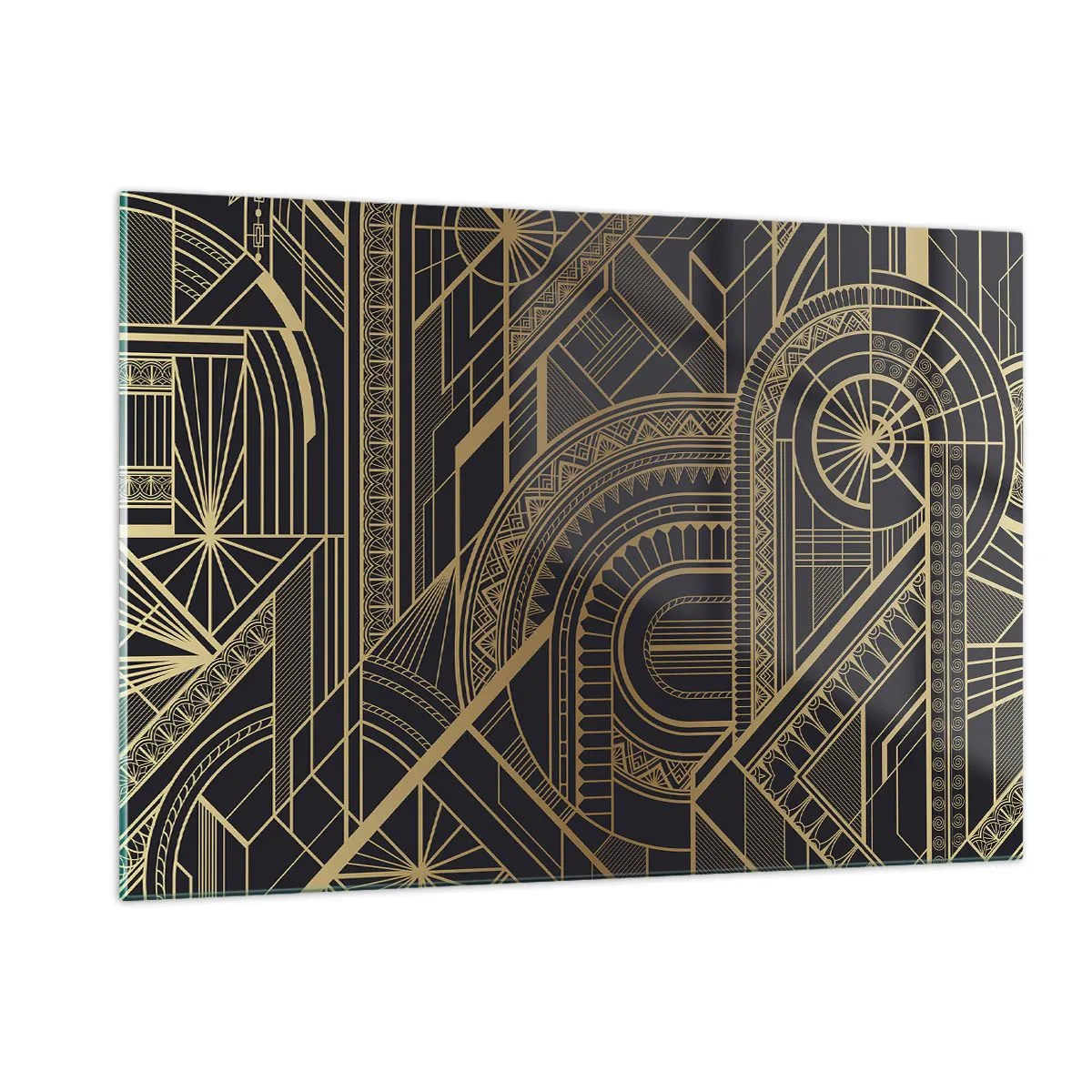 Glasbild - Bild auf glas - Geometrisches Art-Deco-Muster in Gold und Schwarz - 120x80cm - Konzepte, Ideen, Pläne - Moderne Wanddekoration für Wohnzimmer und Schlafzimmer ARTTOR