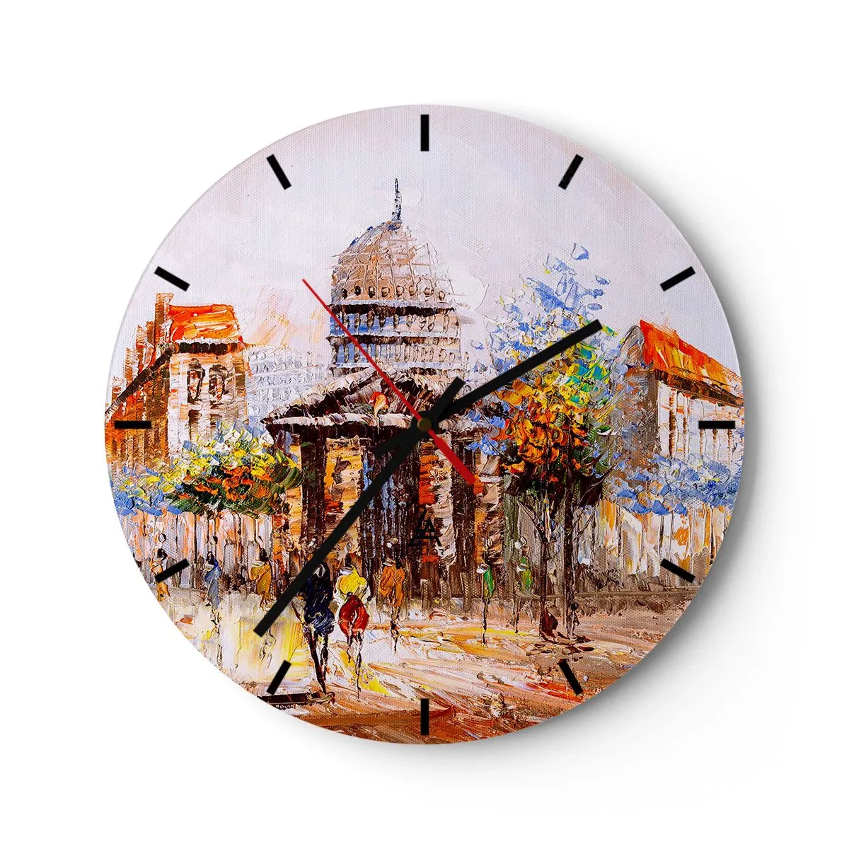Wanduhr - Glasuhr - Eine malerische Straßenszene mit der Kathedrale im Hintergrund - 30x30cm - Pariser Spaziergang - Moderne Wanddekoration für Wohnzimmer, Küche und Schlafzimmer ARTTOR